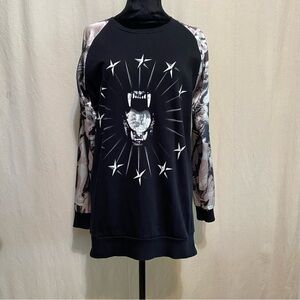 Black and White Crew Neck Sweater with Graphic Design